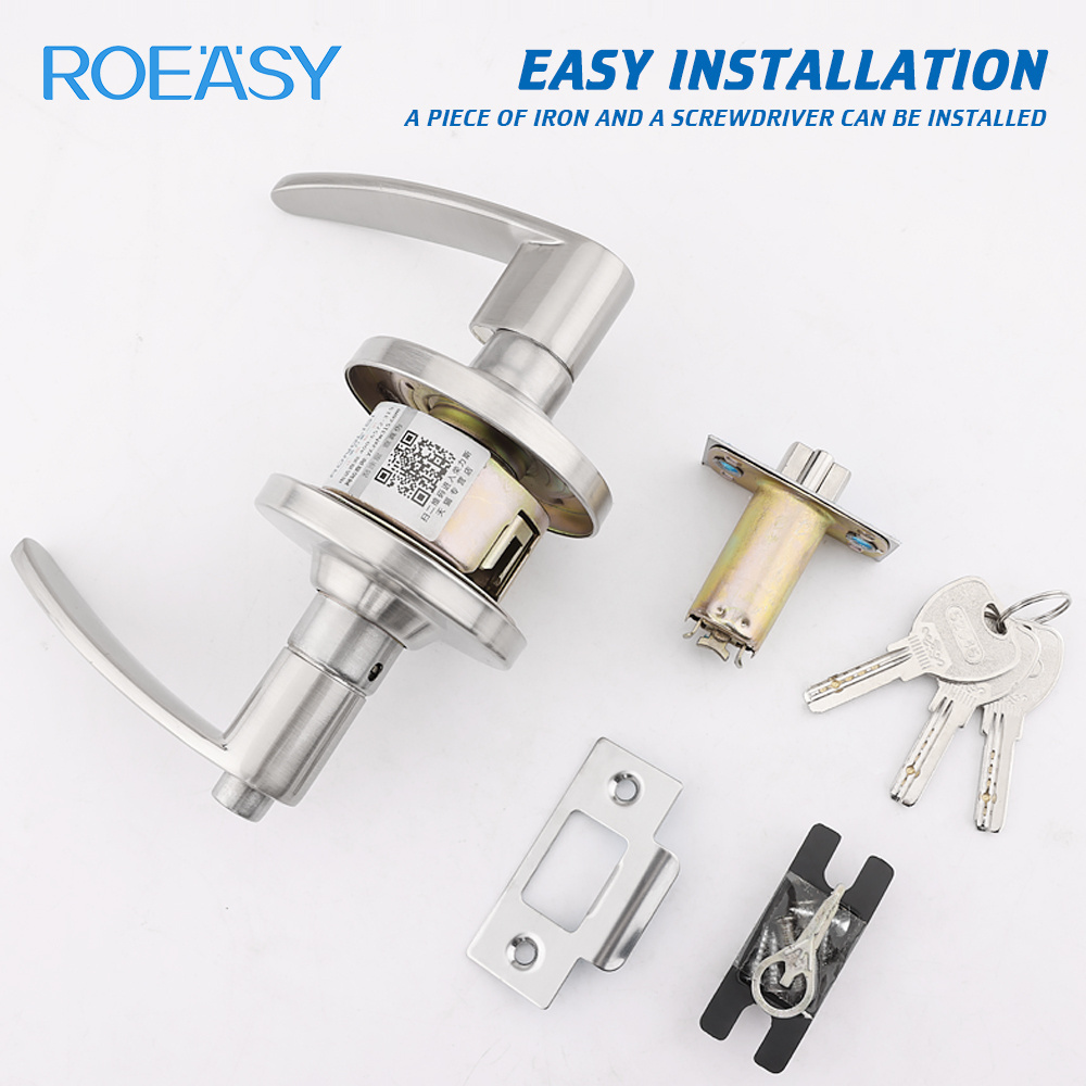 ROEASY High Quality Cylindrical Residential Lever set Lock Set Door Handle Main Door Handle Lock for Bedroom bathroom