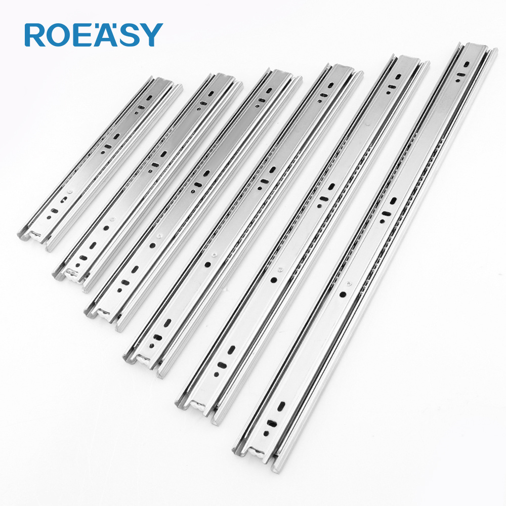 ROEASY Best Quality 3-Fold Full Extension Drawer Slide Rail Furniture 45MM Black Rebound Ball Bearing Slide