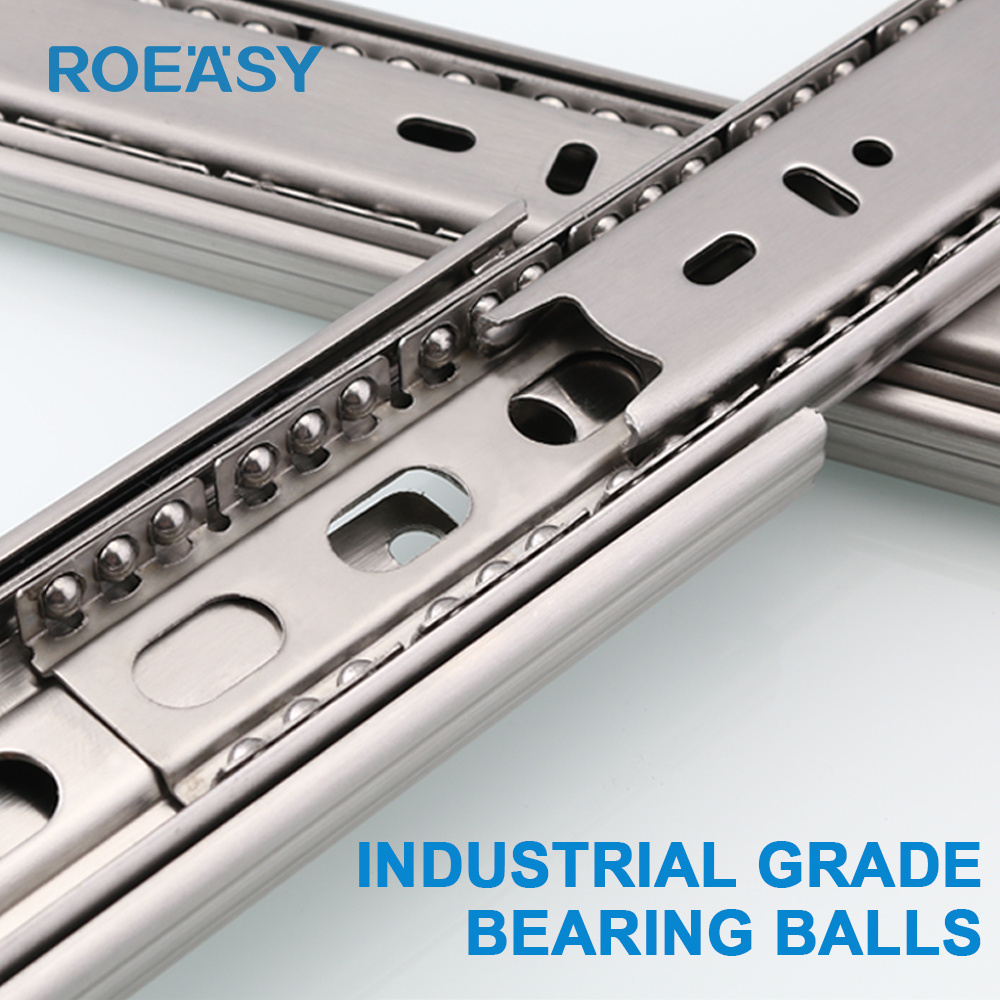 ROEASY Best Quality 3-Fold Full Extension Drawer Slide Rail Furniture 45MM Black Rebound Ball Bearing Slide