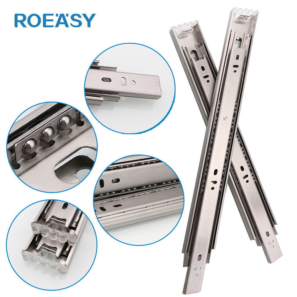 ROEASY Best Quality 3-Fold Full Extension Drawer Slide Rail Furniture 45MM Black Rebound Ball Bearing Slide