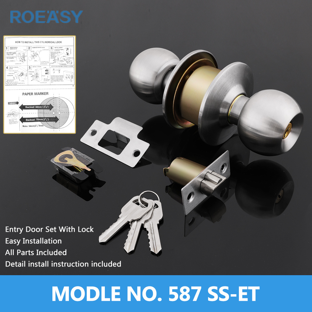 ROEASY Fire Rated Deadbolt Latch Cylinder Sash Mortice Interior Door Round Door Lock Knob Handle Vintage Mortice Lock