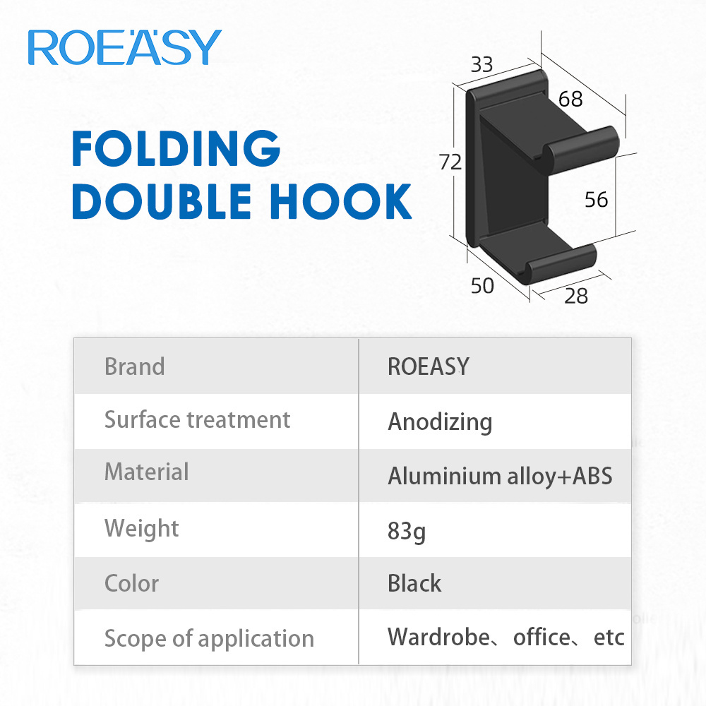 ROEASY in stock foldable nail free Wall Mount Metal bedroom  Bathroom Wardrobe Towel Coat Clothes Hidden towel Hook