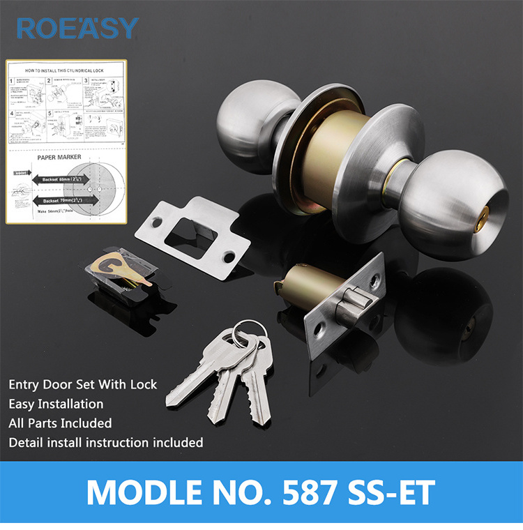 ROEASY CK-587 Stainless Steel Cylindrical Knob Door Lock For Hotel Bedroom bathroom