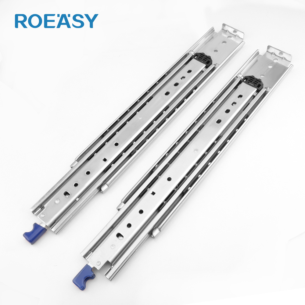 ROEASY Heavy Duty Drawer Slides Locking Three Sections Full Extension 500LB Load Drawer Runners Ball Bearing Side Mount Rail