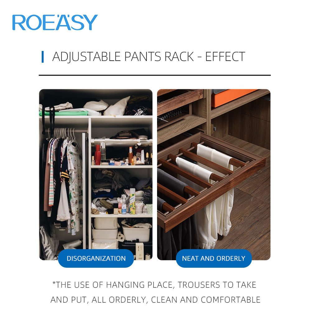 ROEASY Factory Price Wardrobe Wooden pants Rack Hanger Racks Storage Cabinet Pants Basket Hanging Racks