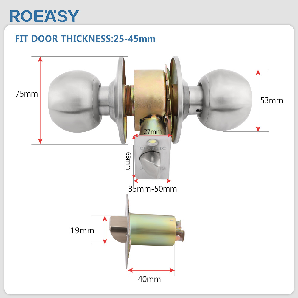 RoeasyResidential Stainless Steel Double Entrance Cylindrical Tubular Deadbolt Door Knob Lock Handle Set