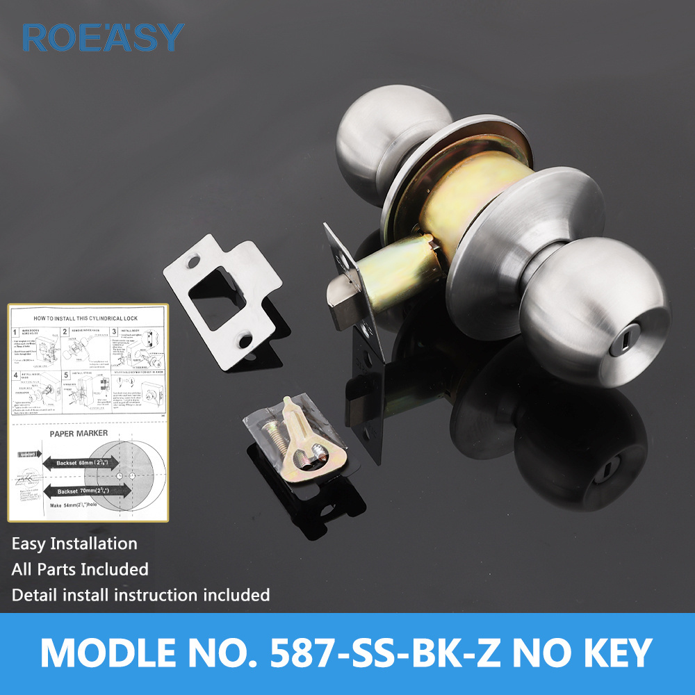 Roeasy Round Ball Privacy Cylindrical Tubular Black Door Knob Lock With Key cerraduras para puertas