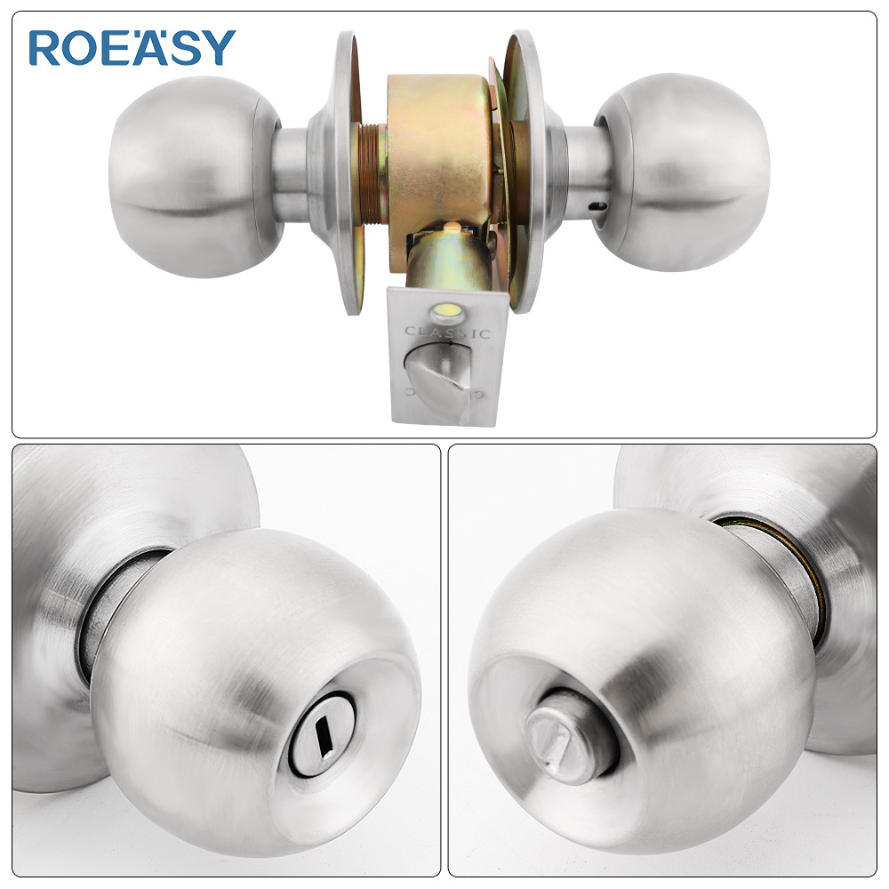 Roeasy Round Ball Privacy Cylindrical Tubular Black Door Knob Lock With Key cerraduras para puertas