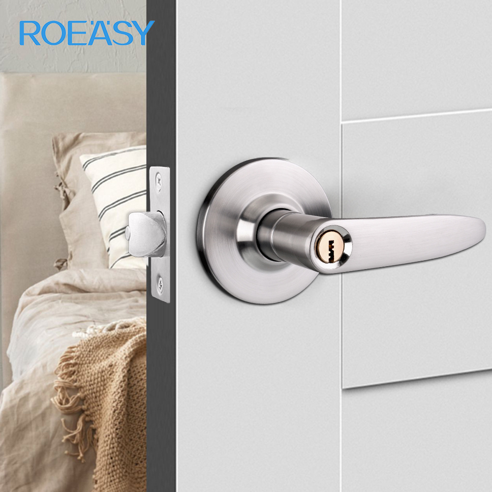 ROEASY contemporary Square Privacy Keyless Handle Lever Matte Black Bedroom/Bathroom/Interior Doors Left/Right Handed Door Lock