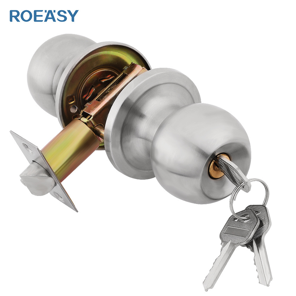 ROEASY 201/304 stainless steel ball lock keyed entrance wooden deadblot door knob lock set cylindrical knobset handle knob door