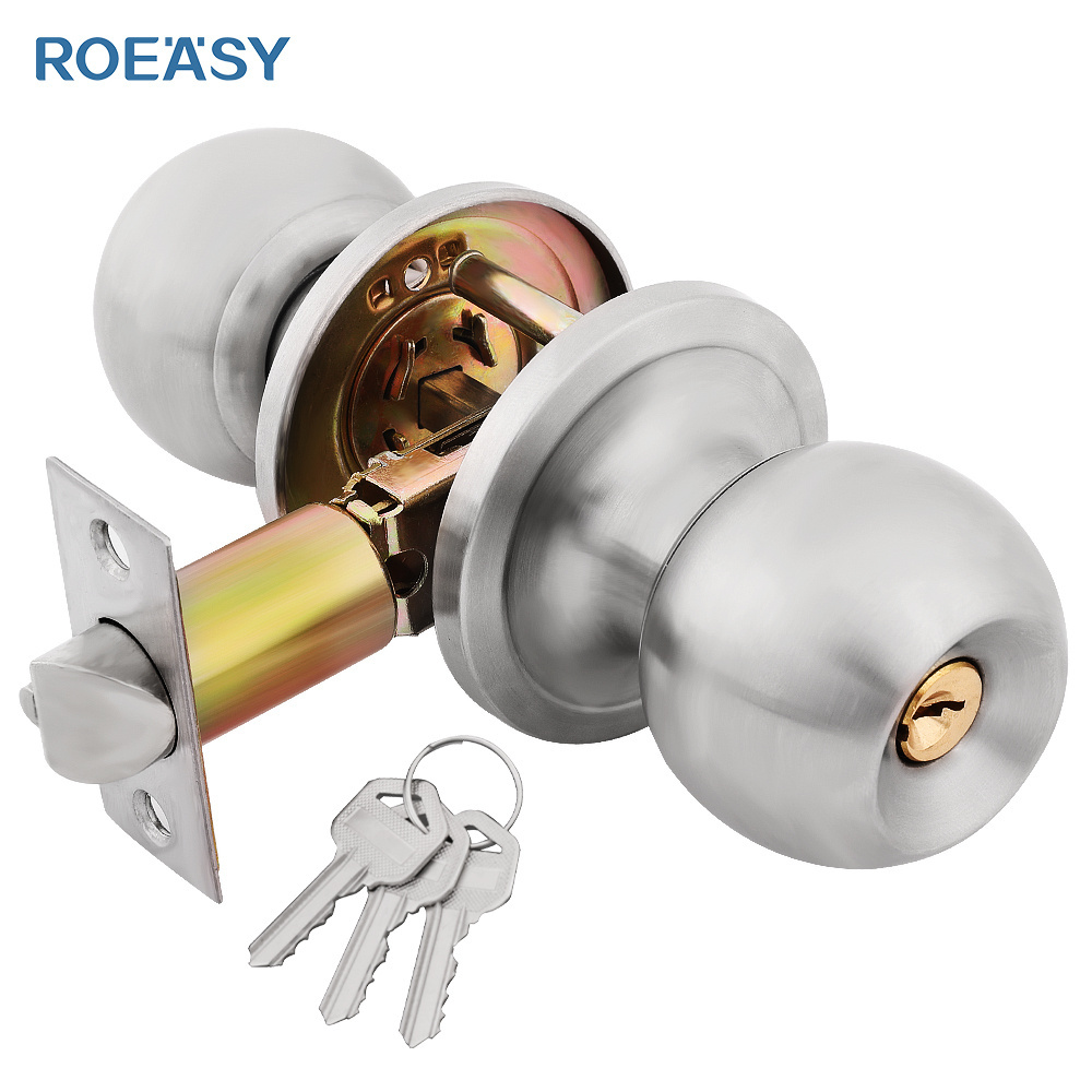 ROEASY 201/304 stainless steel ball lock keyed entrance wooden deadblot door knob lock set cylindrical knobset handle knob door