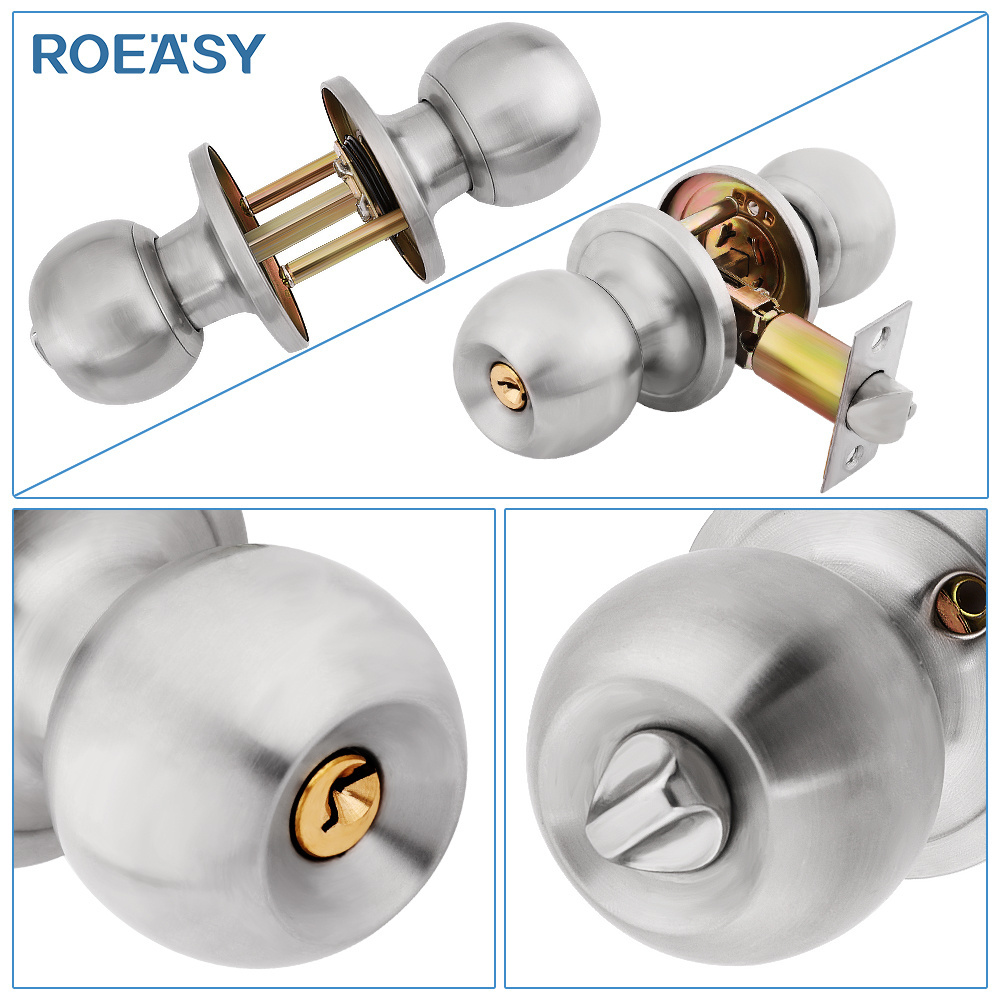 ROEASY 201/304 stainless steel ball lock keyed entrance wooden deadblot door knob lock set cylindrical knobset handle knob door