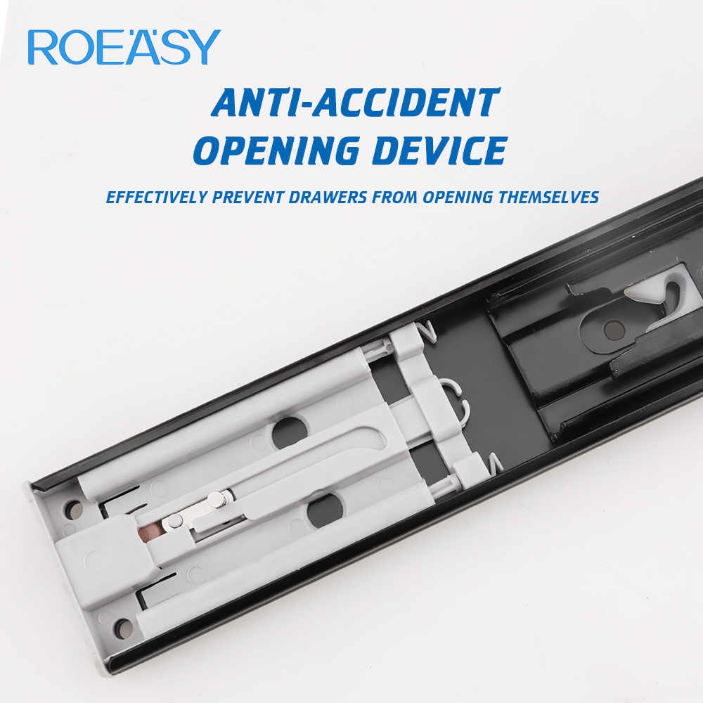 ROEASY ball bearing cabinet drawer slides Manufacturing soft close telescopic slide push open full extension channel rails