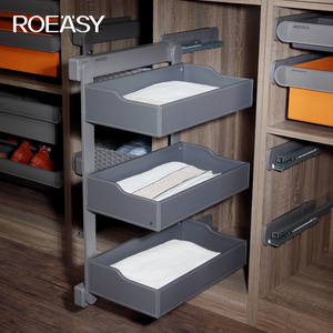 ROEASY Multifunction wardrobe accessories Three Layers Rotating Clothes Basket With Rack Corner Cabinet Free Standing Pants Rack