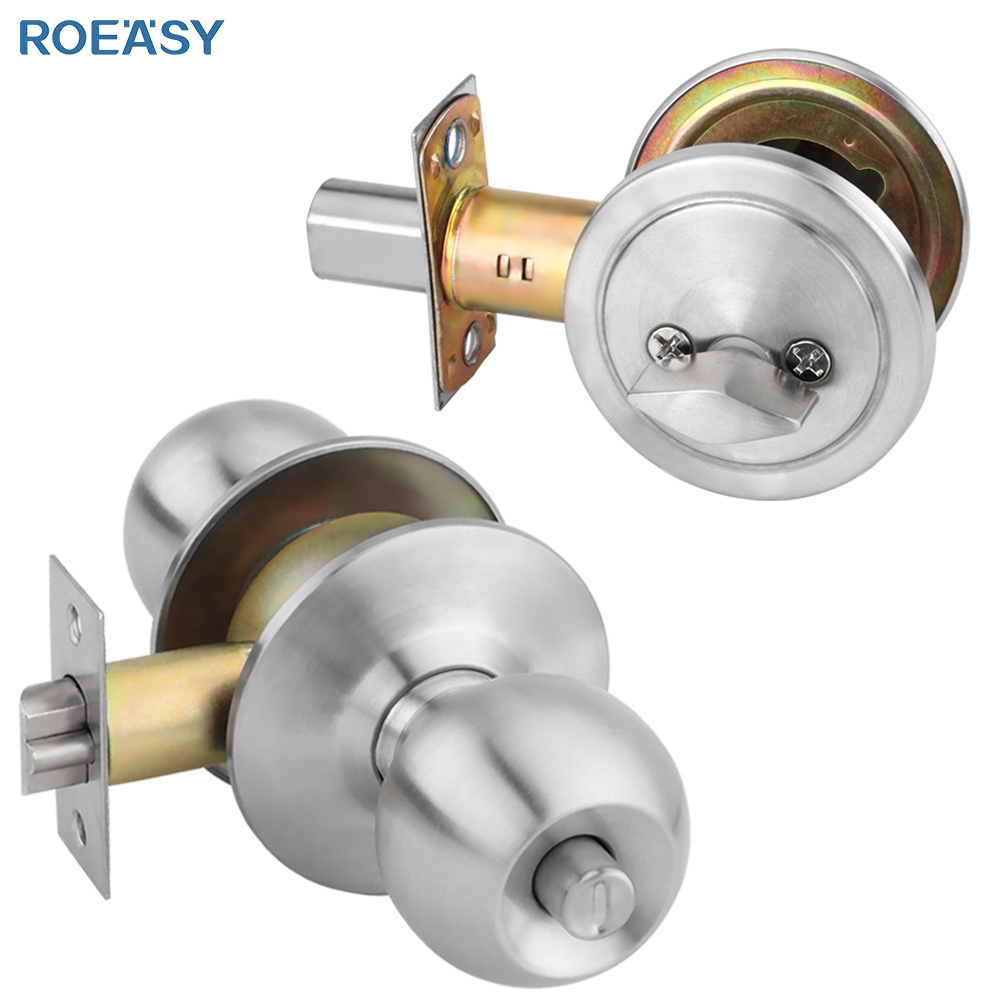 Roeasy American Style Modern Style Stainless Steel Single Double Cylinder Knob Lock Deadbolt door lockset hardware combo locK