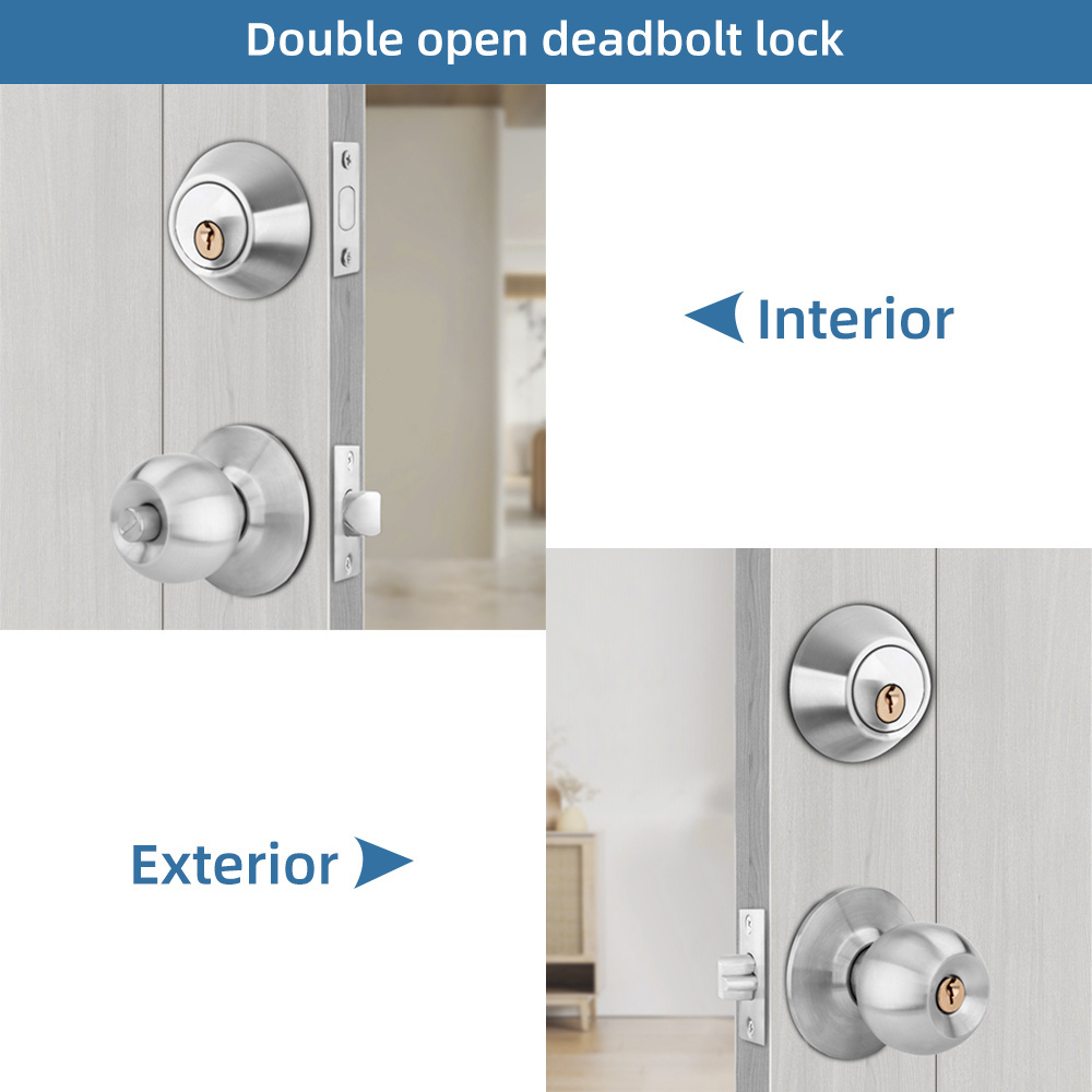 Roeasy Cylindrical knob lock with deadbolt lock USA Canada Australia modern square nickel bathroom bedroom door combo lock set