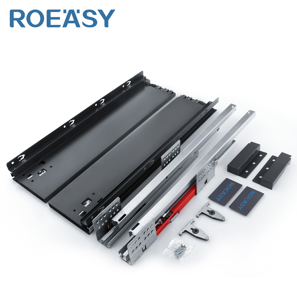 ROEASY 13mm slim 40KG tandem channel drawer slide box metal drawers runner soft close  drawer slides