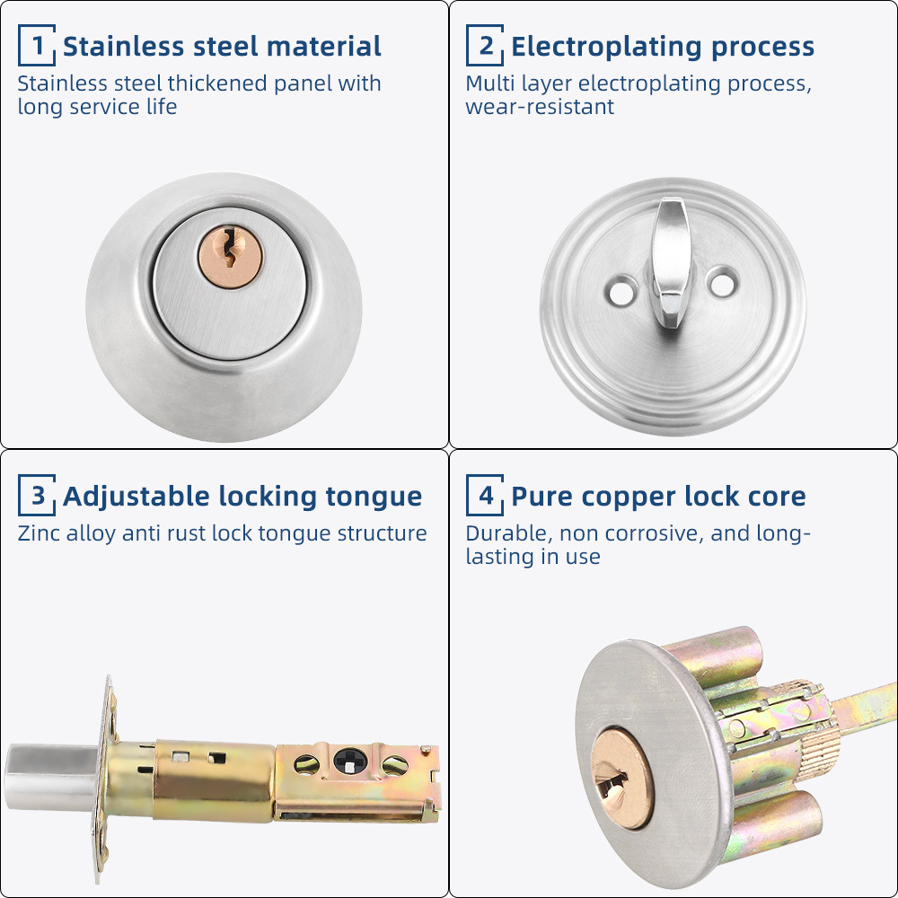 ROEASY Single Open Deadbolt Lock Brass Cylinder Sash Latch and Deadbolt Mortise Security Door Lock