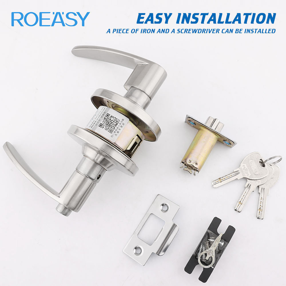 ROEASY High Quality Cylindrical Residential Leverset Lock Set Door Handle Main Door Handle Lock for Bedroom bathroom