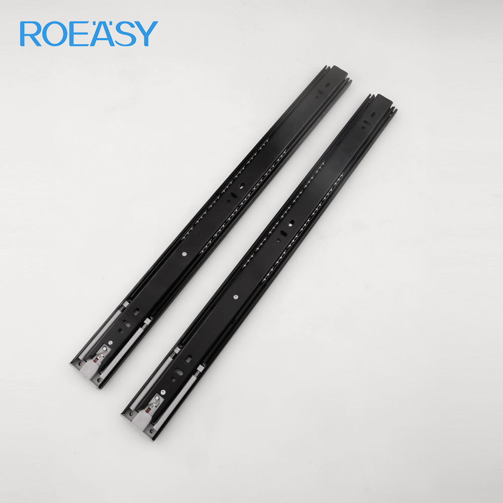 ROEASY black Kitchen bedroom  Cabinet Full Extension Ball Bearing Triple Telescopic Channel Rail Runners System Drawer Slide