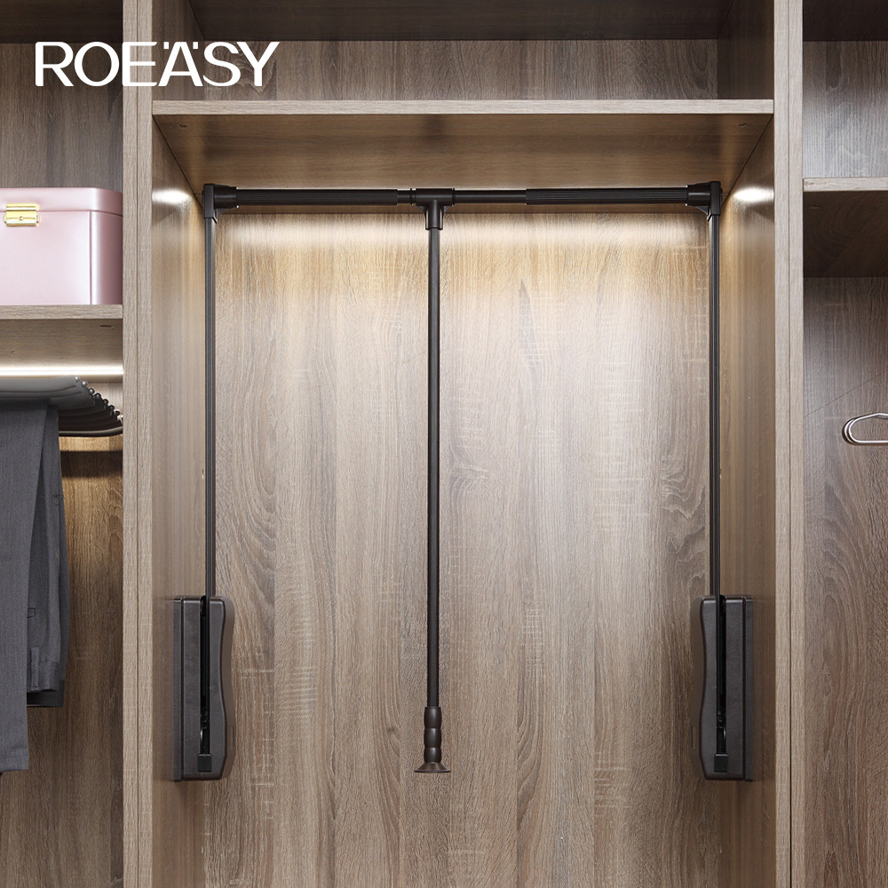 ROEASY Wardrobe Lifting Clothes Hanger High Cabinet Pull-down Automatic Return Clothes Rail Buffer Pull Rod Lifting Clothes Hang