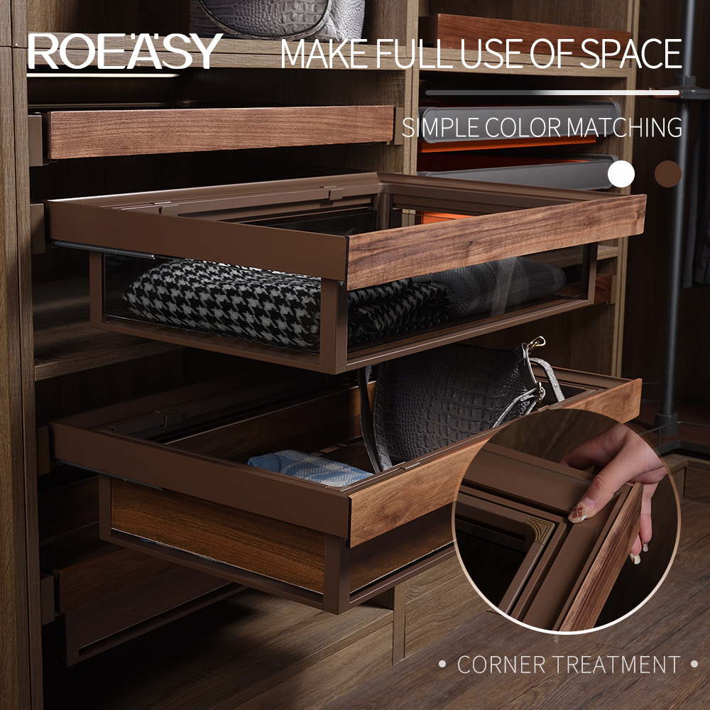 ROEASY China Factory High Quality Wardrobe Organizer Pull Out Drawer Storage Leather Basket Closet Systems & Organizers