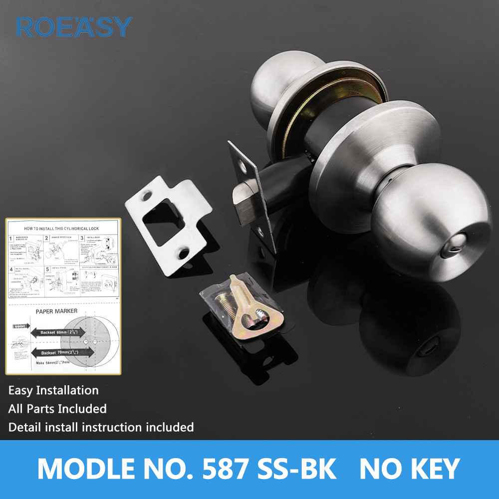 ROEASY Factory Wholesales Stainless Steel Security Entrance Cylindrical Ball Door Handle Lock Tubular round knob door lock