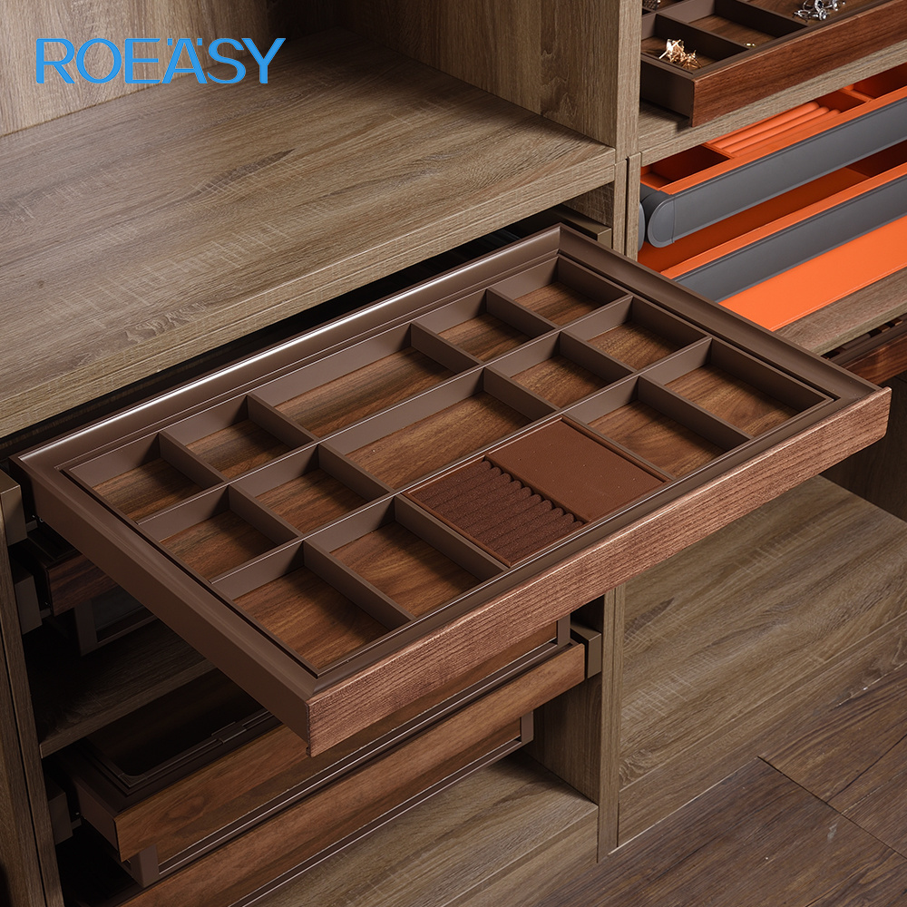 ROEASY Modern multifunctional  pull out sliding Drawer Leather style jewelry box wardrobe Organizer