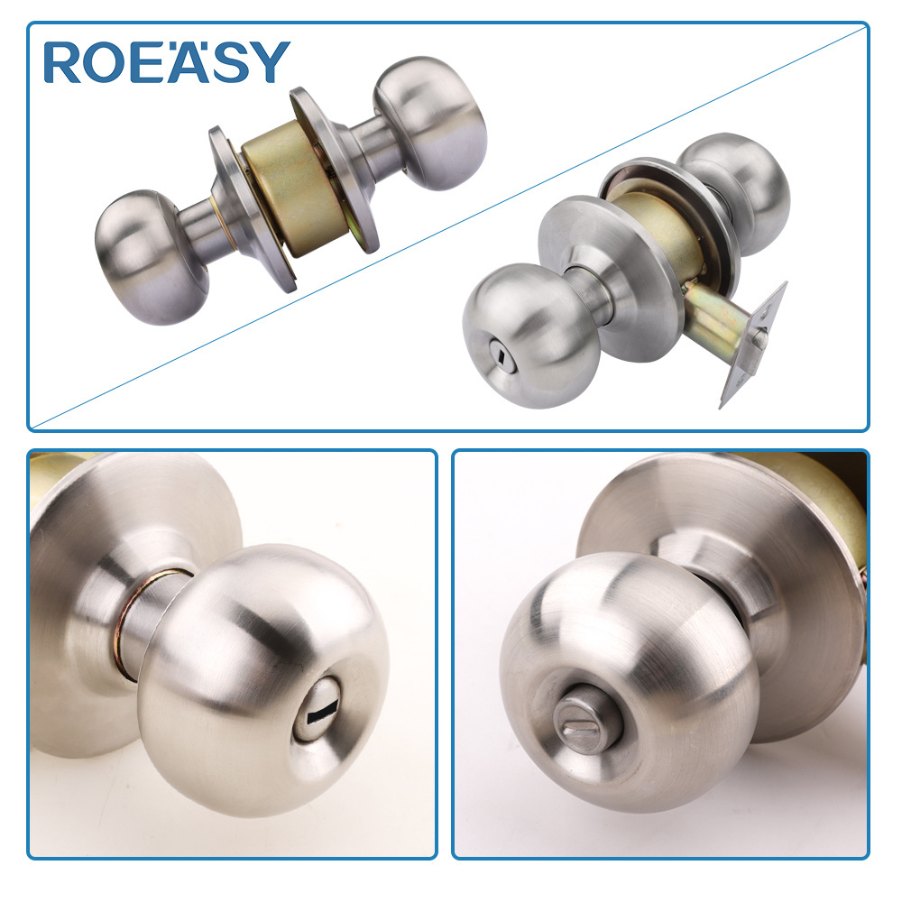 Roeasy stainless steel matte black ball lock keyed entrance wooden entrance door knob lock set Tubular Knobset handle knob door