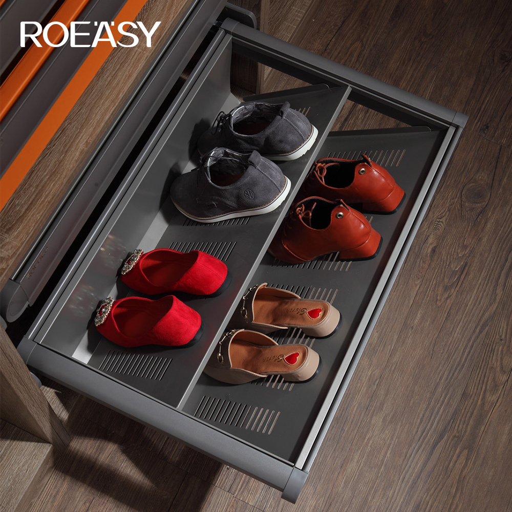 roeasy  hardware soft closing revolving shoe rack organizer pull out rotating 360 rotary shoe rack for wardrobe closet storage