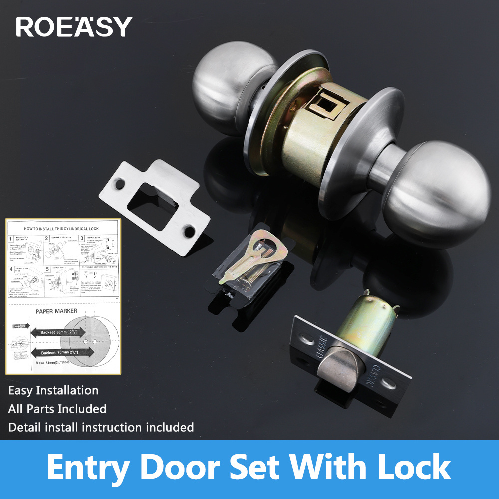 Round Knob Door Lock With Key Stainless Steel Bedroom Door Lock Set For Home Hardware Supplies