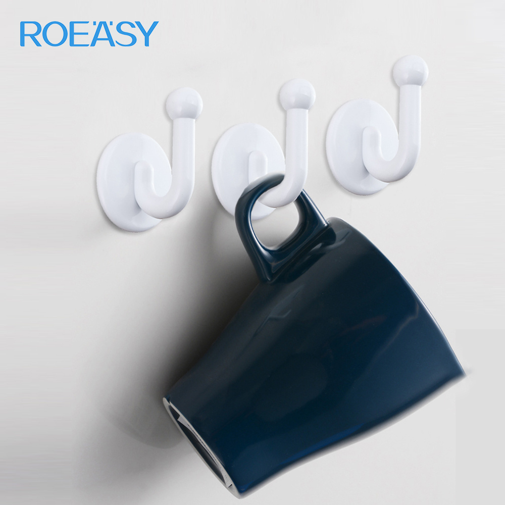 ROEASY furniture plastic clothes white hook for bedroom bathroom nail-free installation to kitchen wall the white hook