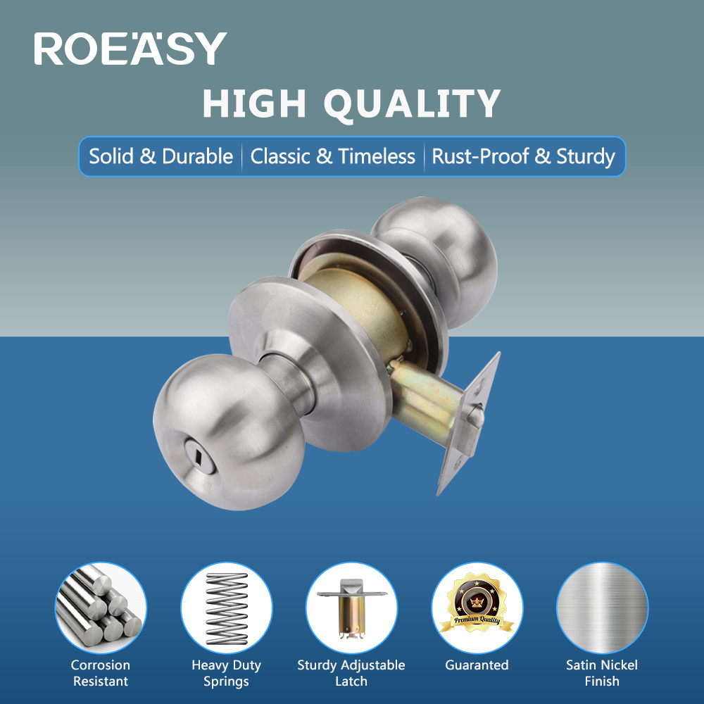 Roeasy stainless steel matte black ball lock keyed entrance wooden entrance door knob lock set Tubular Knobset handle knob door