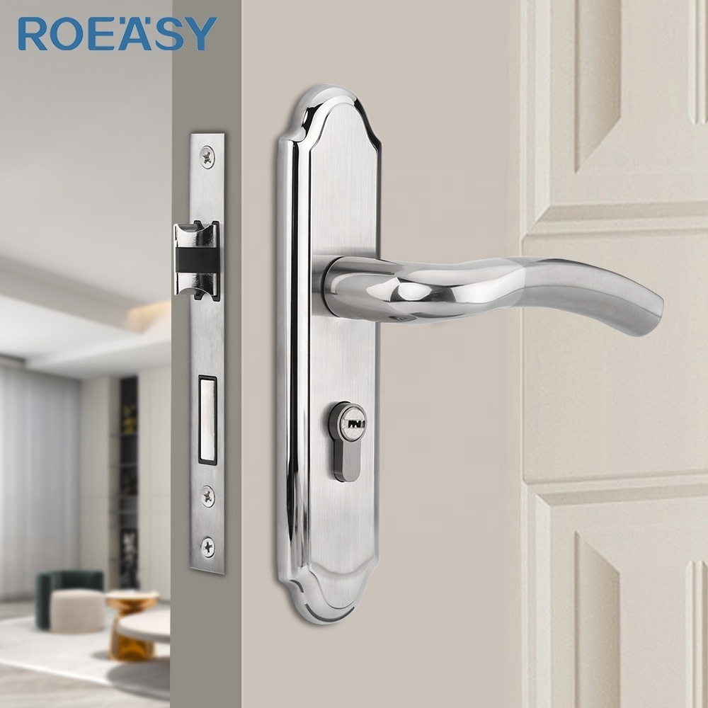 ROEASY door handle lock set security door handle grip lock key lock set lever door handles black