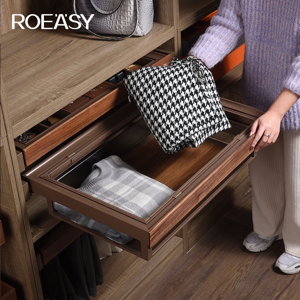 ROEASY China Factory High Quality Wardrobe Organizer Pull Out Drawer Storage Leather Basket Closet Systems & Organizers