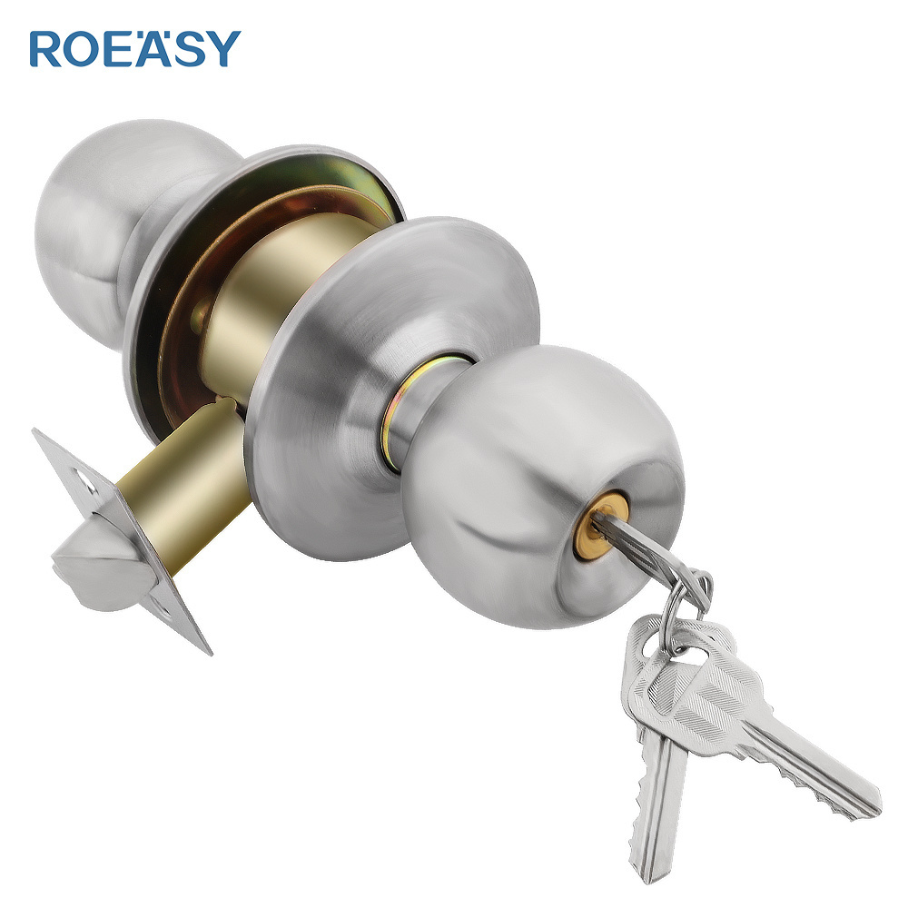 ROEASY Hardware Keyed Entry Door Knob with Lock, Interior and Exterior Door Lock, Standard Ball, Satin Nickel