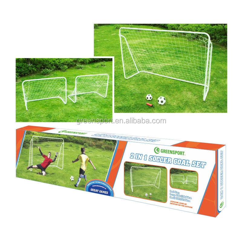 High quality outdoor METAL soccer goal post soccer  training equipment 2 balls 1 pump  2 in 1 soccer goal