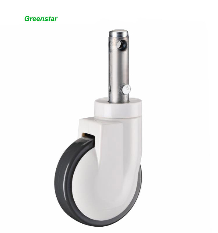 Central  Lock China Factory 5 Inch White Rod Medical M8 Bolt Polyurethane Caster Wheel For Hospital