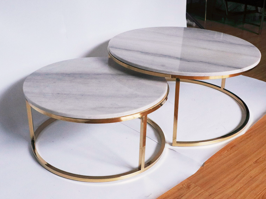 KD DIY and Customized High quality Gold Finishing hotel and Living Room Marble Table Stainless Steel Coffee Side End Table