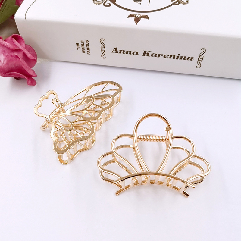 3inch Vintage metal hair claw clips feather leaf crown metal large hair clips claws for women hair accessories