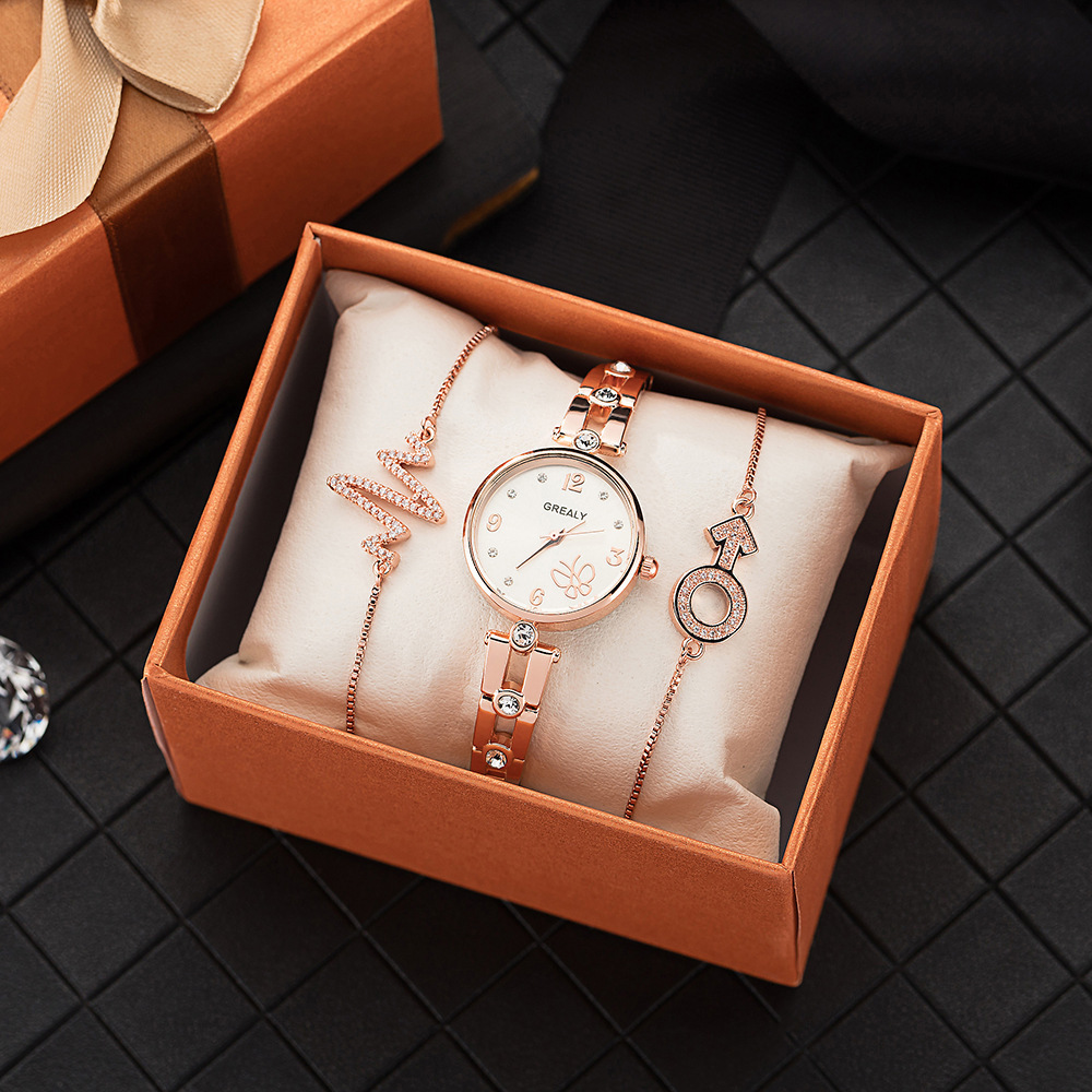 Wholesale Simple Bracelet Gift Box trend Girls Fashion alloy watch set