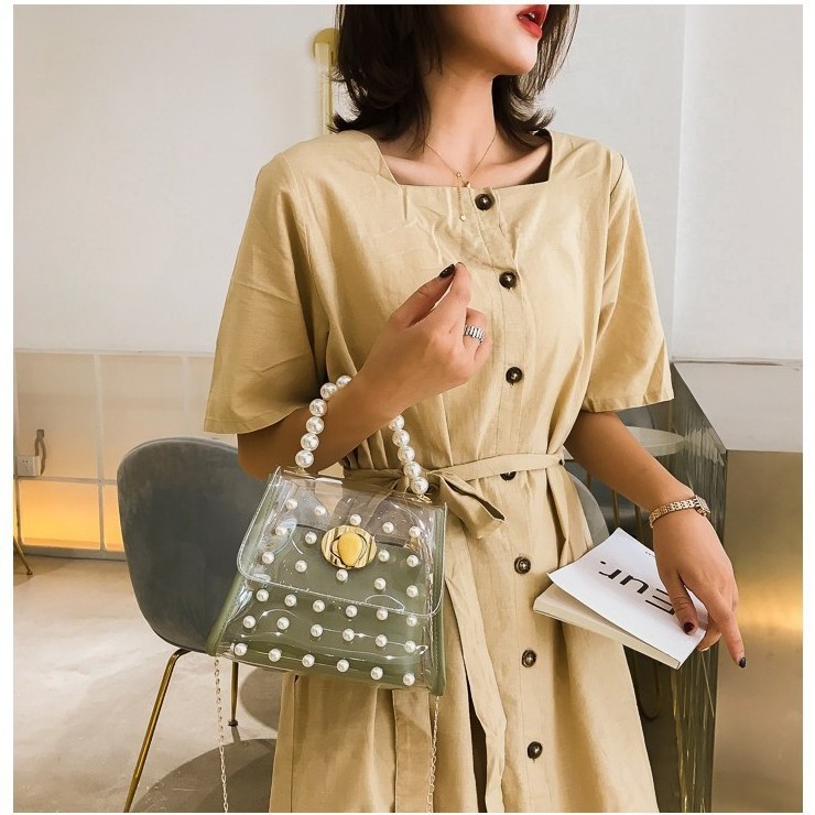 Wholesale New Korean version transparent mother bag of Pearl jelly women handbags