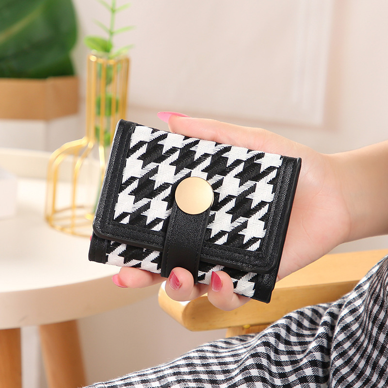 Long wallet ladies buckle handbag Houndstooth wallet multi-card pocket change Wallet card holder