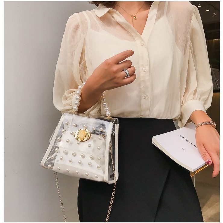 Wholesale New Korean version transparent mother bag of Pearl jelly women handbags