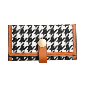 Long wallet ladies buckle handbag Houndstooth wallet multi-card pocket change Wallet card holder