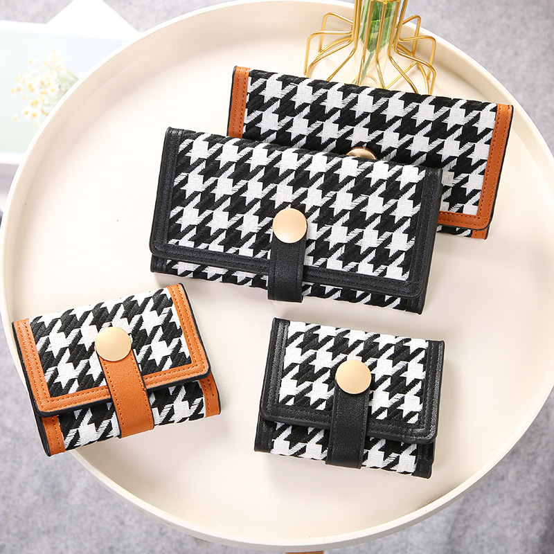 Long wallet ladies buckle handbag Houndstooth wallet multi-card pocket change Wallet card holder