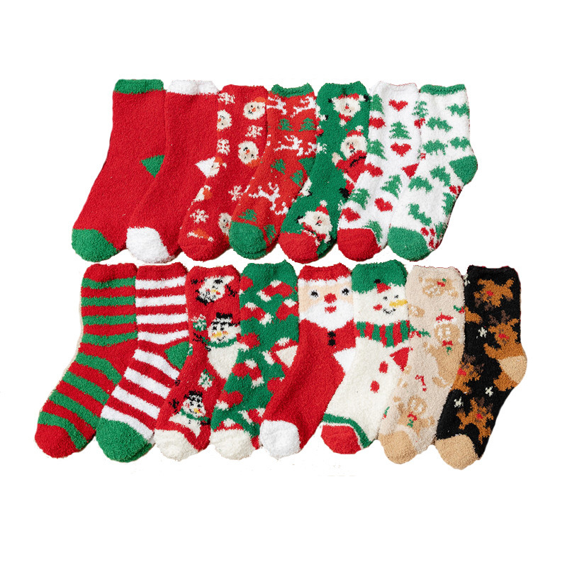 Coral velvet stockings Christmas stockings for adult Christmas tree tube socks Santa Claus elk coral velvet Christmas socks