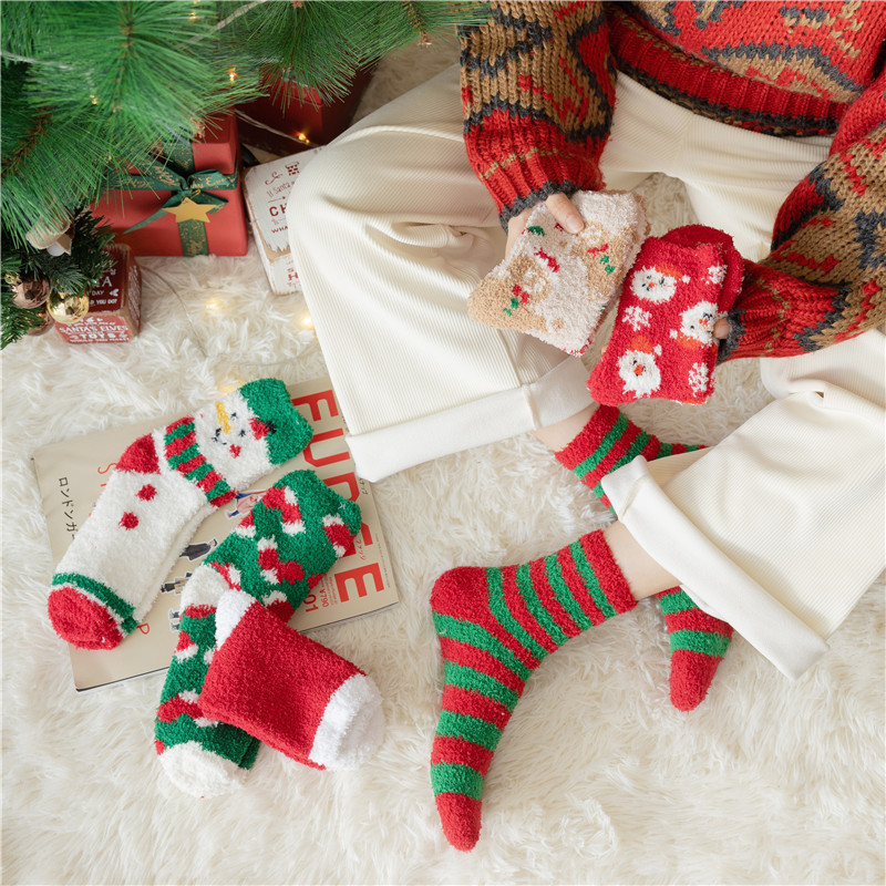 Coral velvet stockings Christmas stockings for adult Christmas tree tube socks Santa Claus elk coral velvet Christmas socks