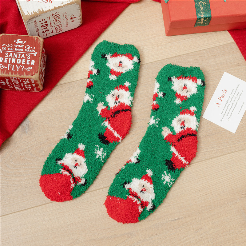 Coral velvet stockings Christmas stockings for adult Christmas tree tube socks Santa Claus elk coral velvet Christmas socks