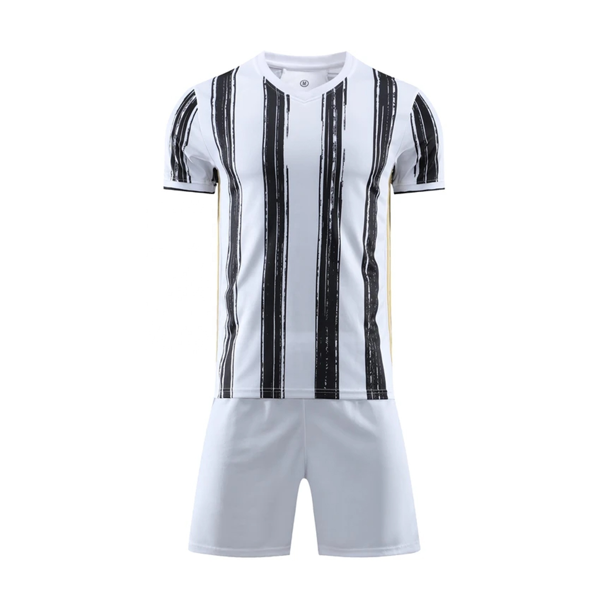 Customized Black and White Printed Soccer Wear Uniform Stripped Football Uniforms Worldcup Jerseys